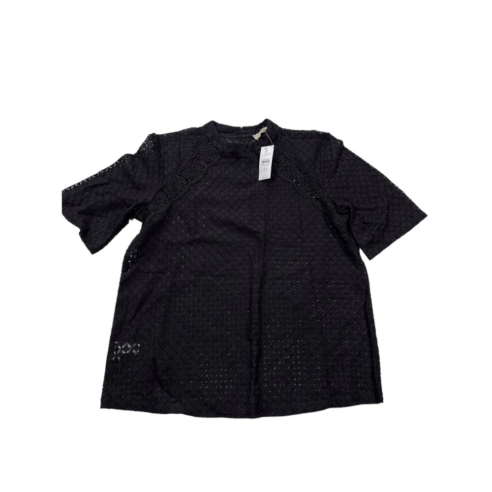 NWT LOFT Cover Up Top Sz XS Black Lace Short Sleeve